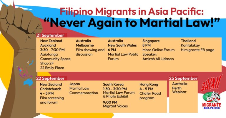 Never Again to Martial Law Event Calendar Overseas