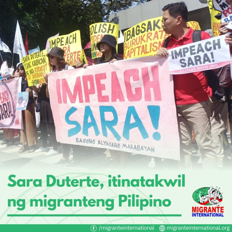 Sara Duterte, Itinatakwil ng Migranteng Pilipino