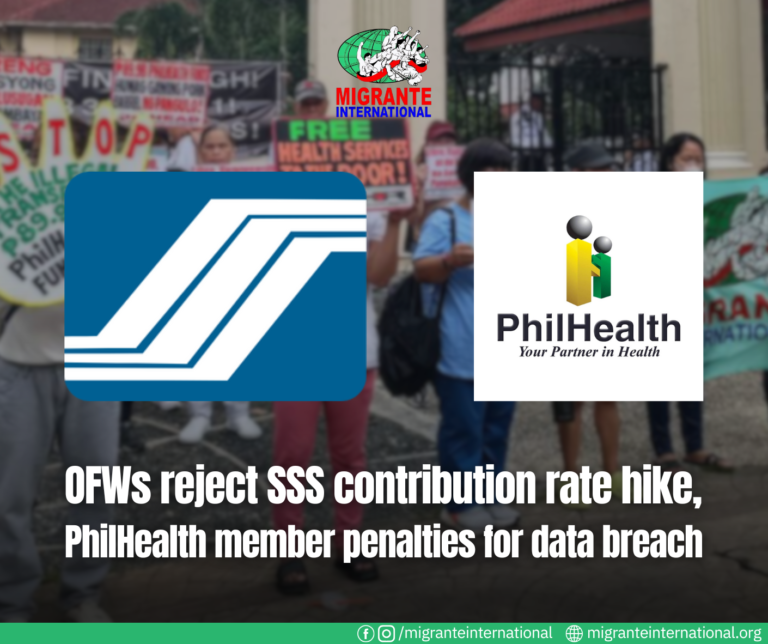 OFWs reject SSS Contribution rate hike, Philhealth member penalties for data breach